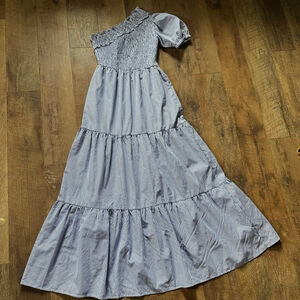 Women's Vestique Blue White Striped One-Shoulder Maxi Dress S